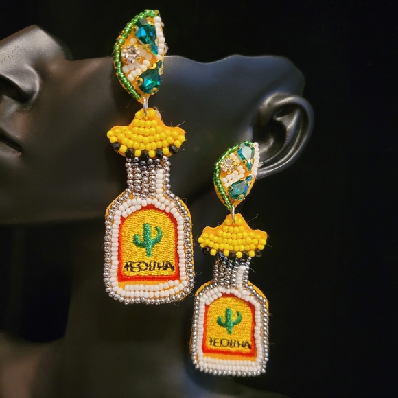 Tequila Bottle Beaded Earrings - Picture 4 of 4
